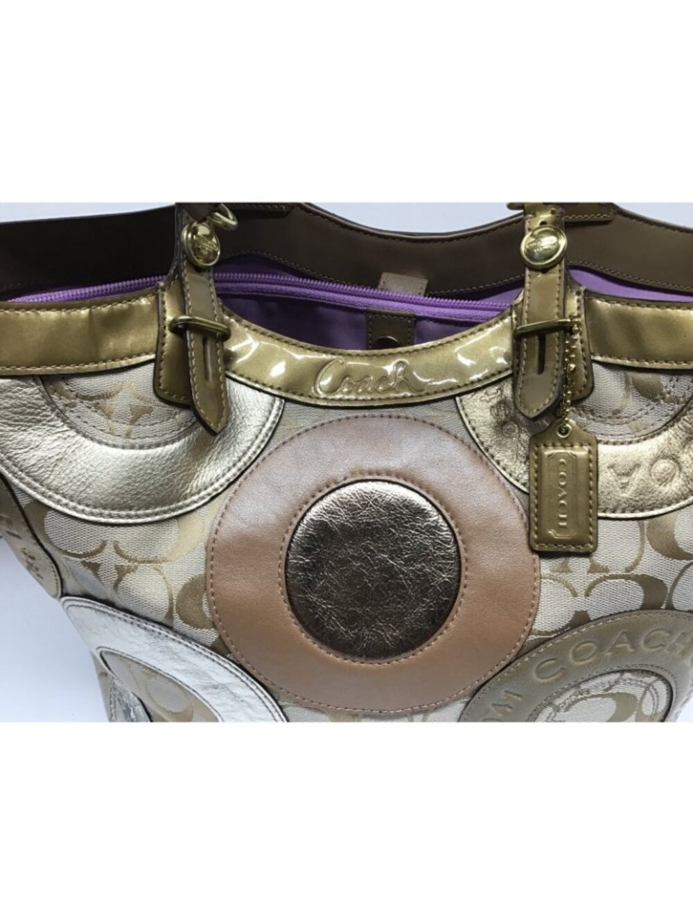 Coach Carly Tote F16180 Patchwork Embossed Metallic with Signature Tag - Picture 6 of 16